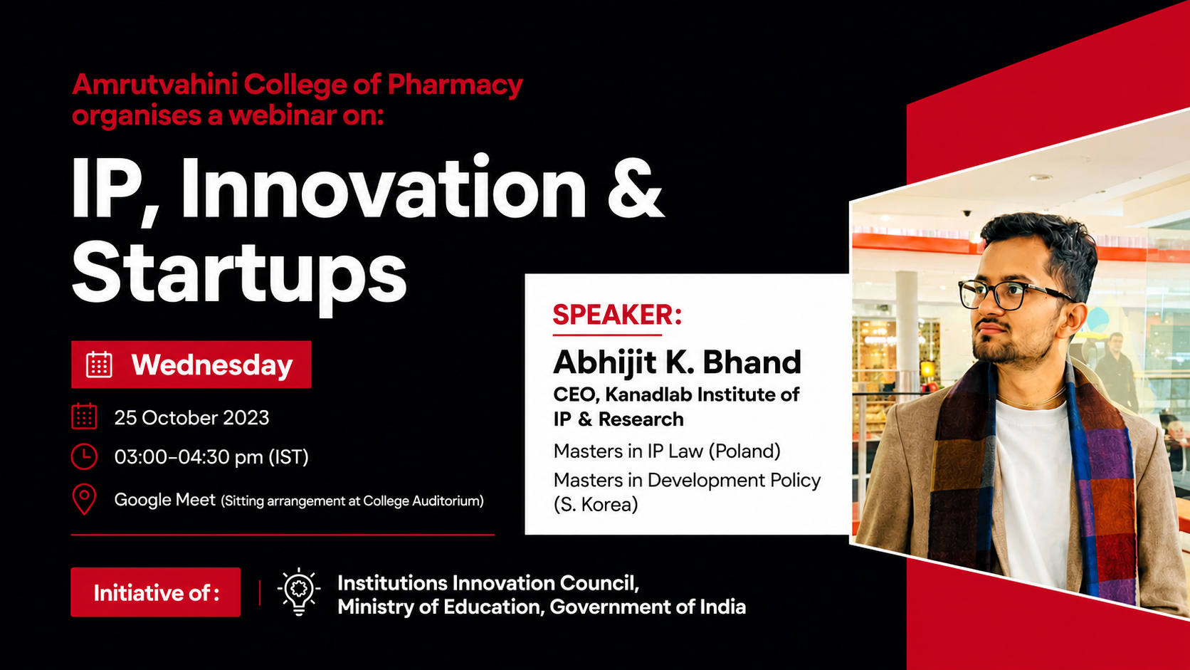 Amrutvahini College of Pharmacy Invites Abhijit Bhand to Deliver Expert Session on Intellectual Property, Innovation and Startups
