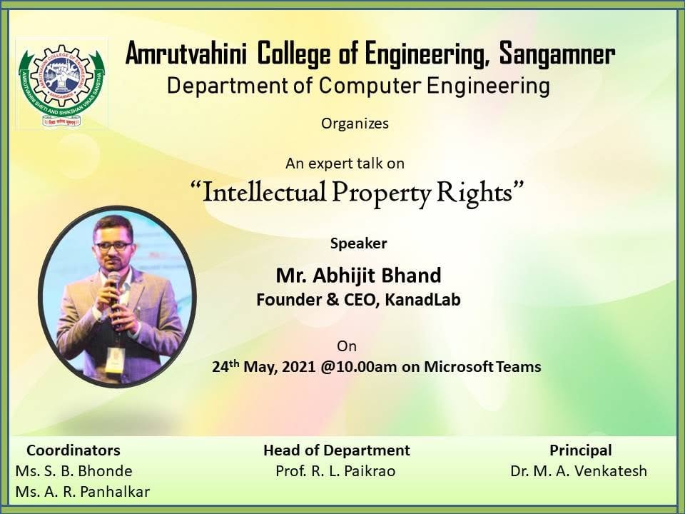 Building the Foundation of Innovation: Abhijit Bhand Delivers Expert Talk on Intellectual Property at Amrutvahini College of Engineering