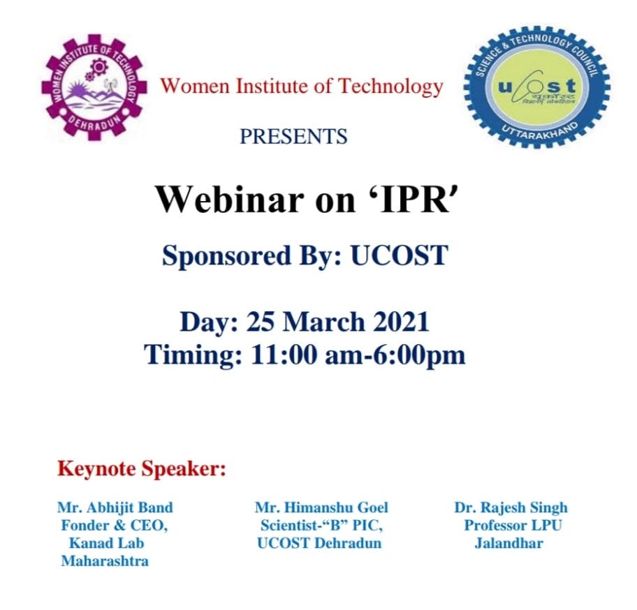 Women Institute of Technology (WIT), Dehradun hosts National Webinar Exploring the Role of IPR in India's Innovation Ecosystem