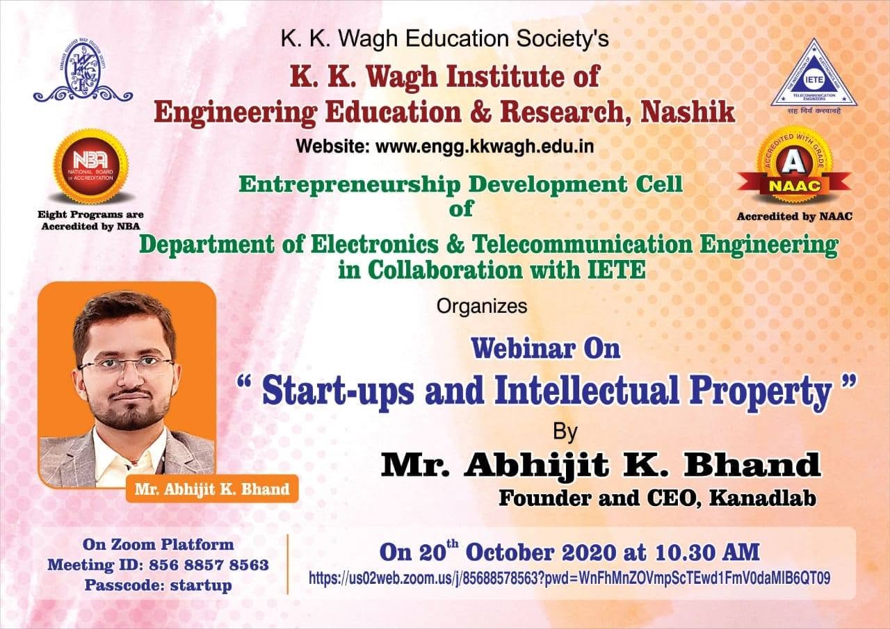 K.K. Wagh Institute Hosts Webinar on Start-ups and Intellectual Property; Abhijit Bhand Calls IP a Strategic Business Asset