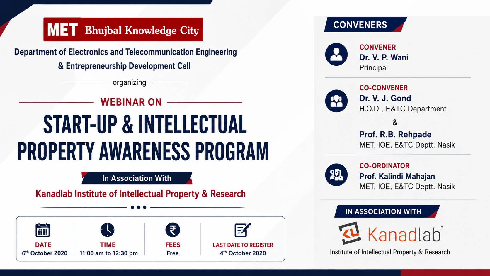 Abhijit Bhand Advocates an Innovation-First Mindset During Startup and Intellectual Property Webinar at MET Bhujbal Knowledge City